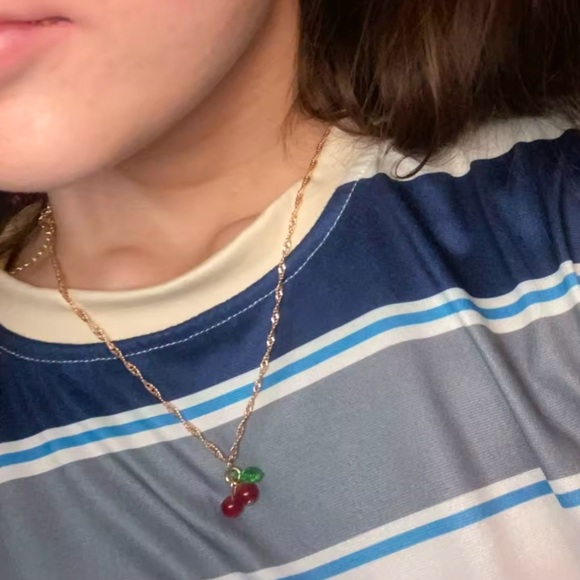 Anthropologie Petite Cherry Red Gold Necklace - Picture 14 of 14